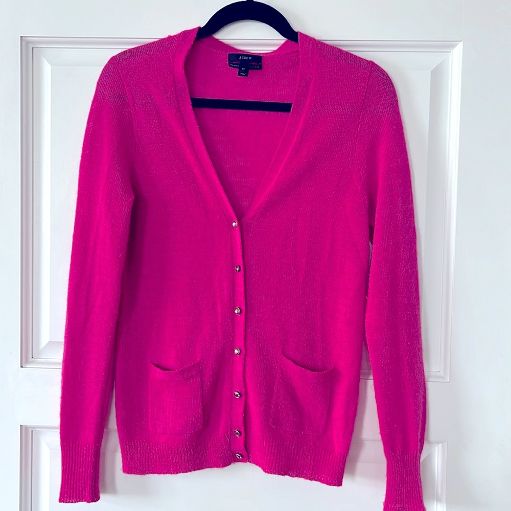 Jcrew pink sweater with jewel buttons, size medium, Italian spun alpaca blend